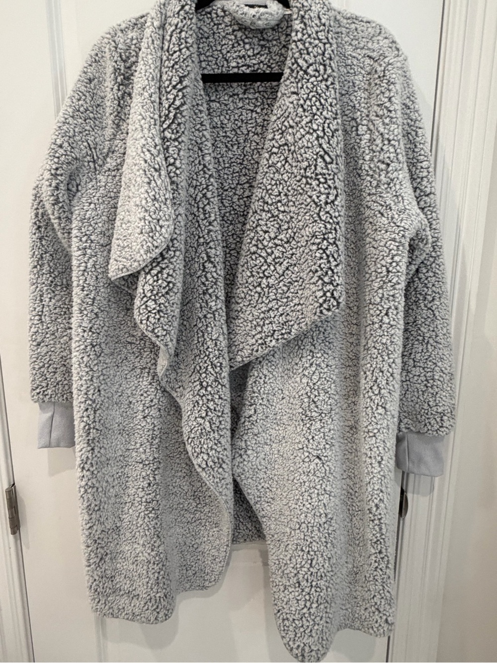 Plush Light Grey Teddy Drape Coat